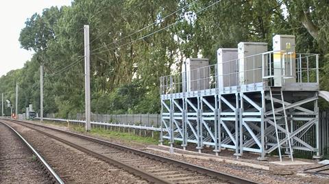 Signalling cabinets on stilts at Caldew Junction