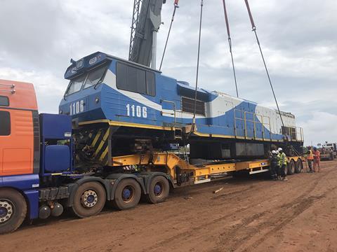 Grindrod loco on lorry