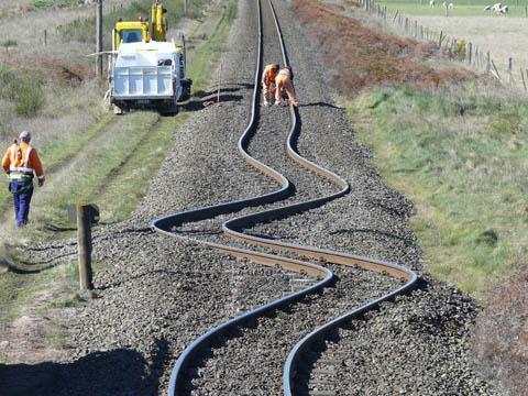 A KiwiRail locomotive hauling a failed locomotive was thrown around by the earthquake, coming to a stop 30 m short of an S-bend created in the 50 kg/m rail.