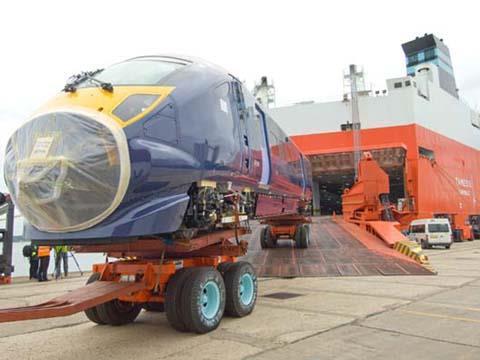 Class 395 unloaded from Wallenius Wilhelmsen Logistics roll-on, roll-off ship MV Tamesis.