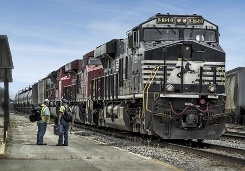Norfolk Southern conductor and engineer with train (Photo Norfolk Southern)