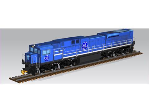 Impression of GE Evolution ES43BBi locomotive.