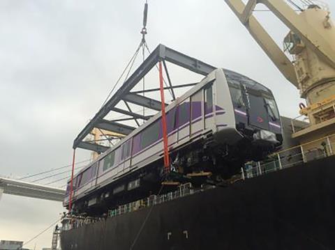 The first of 21 three-car metro trainsets for Bangkok’s Purple Line was shipped on September 7.