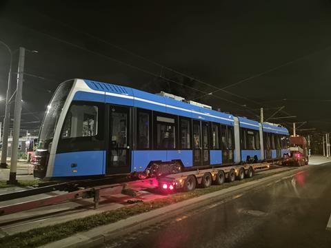 First of second batch of Pesa Twist 146N trams arrives at Wrocław (image MPK Wrocław)