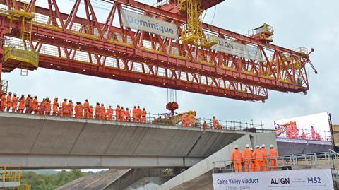 Construction of High Speed 2’s Colne Valley Viaduct reached a key milestone with the installation of the final bridge segment on September 5 (Photo C Howe).