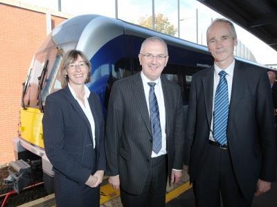 Translink Chief Executive Catherine Mason, Transport Minister Duncan Kennedy and James Erwin of the New Trains Programme Board.