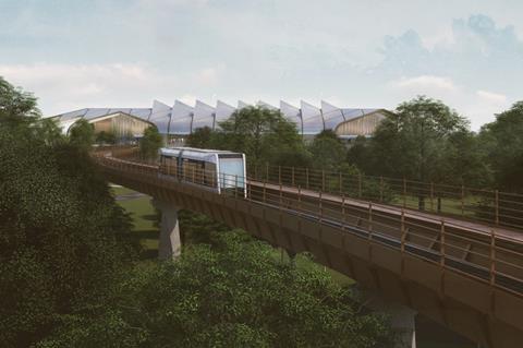 Birmingham HS2 automated peoplemover viaduct leading to Interchange station