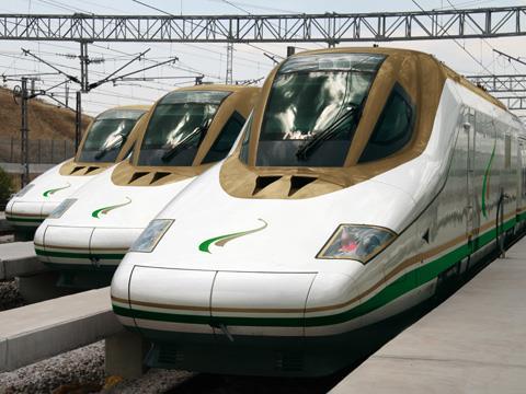 Impression of Talgo 350 high speed train for the Haramain High Speed Rail project.