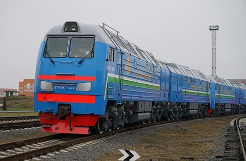 Transmashholding’s Bryansk works has delivered two 2TE25KM main line diesel locomotives which Uzbekistan’s uranium producer Navoi Mining & Metallurgy Co ordered late last year