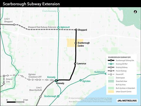 Toronto Scarborough subway extension map