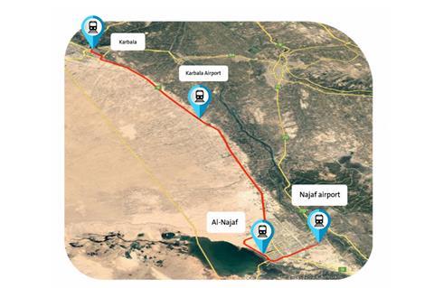 Najaf - Karbala railway map (Image National Investment Commission)