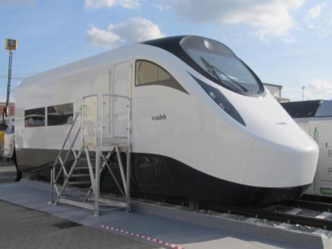 Vossloh 'Desert Hawk' passenger locomotive mock-up on show at InnoTrans 2012.