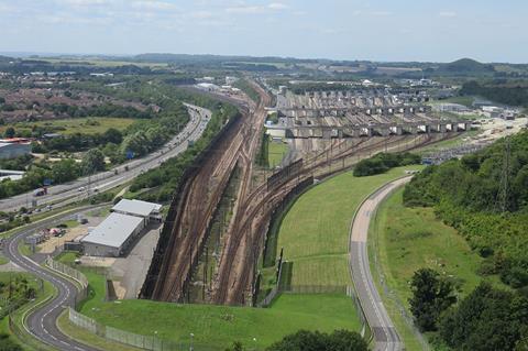 UK Channel Tunnel terminal at Cheriton outside Folkestone.