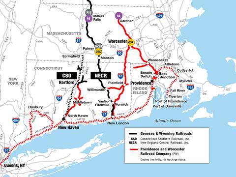 Map of the Providence & Worcester Railroad.