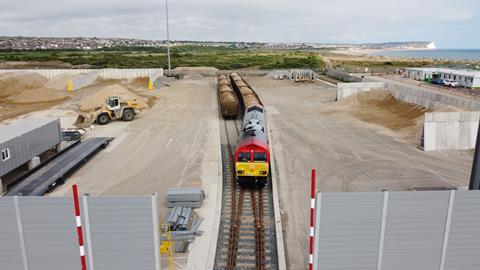 DB Cargo operated a train of empty wagons from Acton Yard to the new Brett Aggregates terminal for loading with marine aggregates.