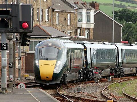 GWR has put into service the first of the 36 Hitachi AT300 Class 802 electro-diesel trainsets ordered through Eversholt Rail for use on services from London to Devon and Cornwall.