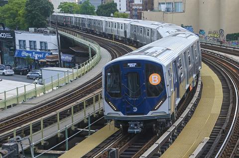 New York subway R211A train on the B Line at Brighton Beach station (Photo Marc A Hermann, MTA)