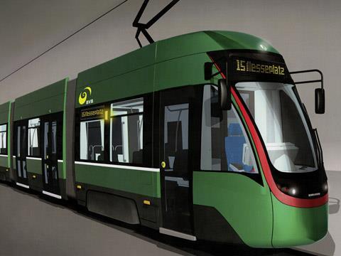 Impression of Bombardier Transportation Flexity Basel tram.