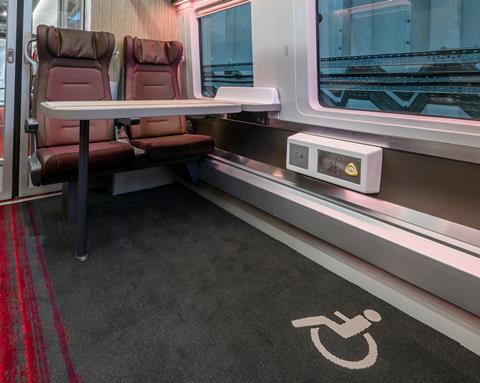 Impression of a wheelchair space in first class on an LNER Class 897 train