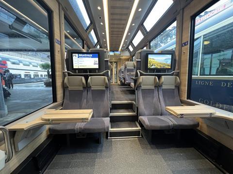 Low-floor gauge-changing panoramic coaches have been added to enhance the accessibility of GoldenPass Express services