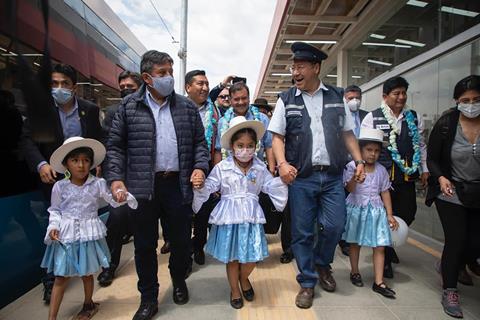 President Luis Arce inaugurated two Mi Tren light rail routes in the city of Cochabamba on September 13.