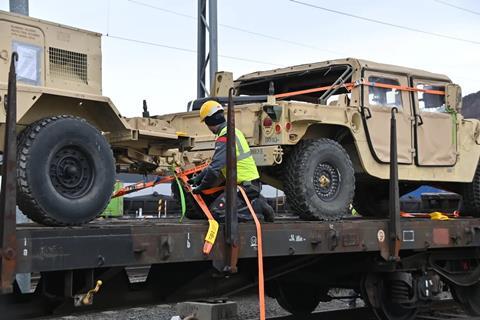 Military equipment is loaded onto the Ofotbanen railway during a NATO exercise in May 2024 (Photo Bane NOR)