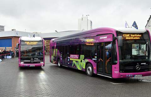 The first three of 56 Mercedes-Benz eCitaro buses that Daimler Buses is supplying to Wiesbaden transport operator ESWE Verkehr were handed over on November 18.