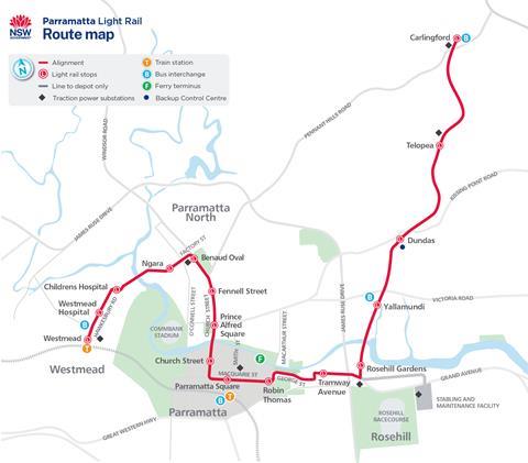 Parramatta Light Rail Stage 1 map