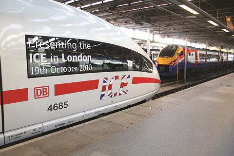 DB displayed an ICE trainset at London St Pancras station in 2010.
