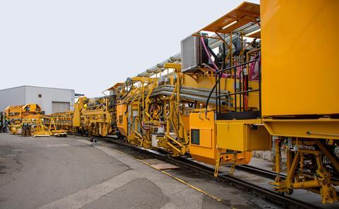 The Amtrak track renewal train waiting for delivery at Matisa’s factory near Lausanne. Photo: Matisa Matériel Industriel S.A.