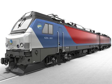 Impression of Alstom/Transmash KZ8A twin-unit freight locomotive for Kazakhstan.