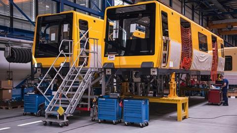 Berlin U-Bahn J and JK series cars in Stadler Pankow factory