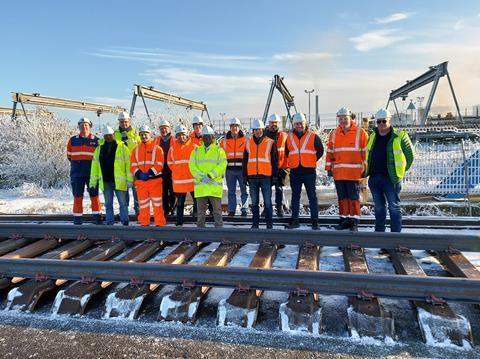 Representatives of British Steel, CBG, Trackwork and Pandrol on British Steel's Scunthorpe site