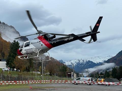 Braunwaldbahn rail replacement helicopter