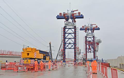 2025 02 12 HS2 Delta Junction looking south over Curdworth Box towards 2x deck erection systems C Howe