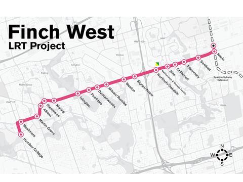 Finch West Light Rail Transit project map.