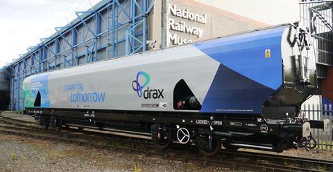 The biomass wagon has a capacity of 116 m3, which Drax says is almost 30% more than other UK wagons.