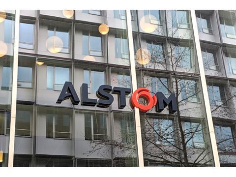 Alstom logo on Saint Ouen building France (Alstom A Pavone)