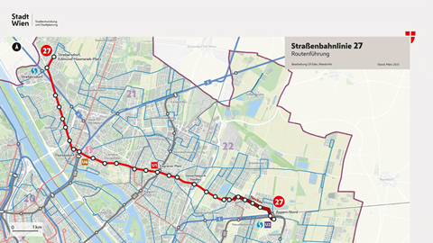 Wien tram Route 27 map