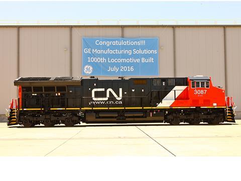 GE Manufacturing Solutions celebrates the production of the 1000th locomotive at its plant in Fort Worth, Texas.