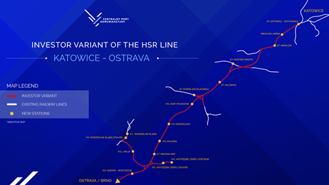 CPK Katowice to Czech border map