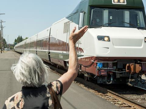 The first of Oregon's two Talgo trainsets was unveiled on July 26 (Photo: Oregon Department of Transportation).