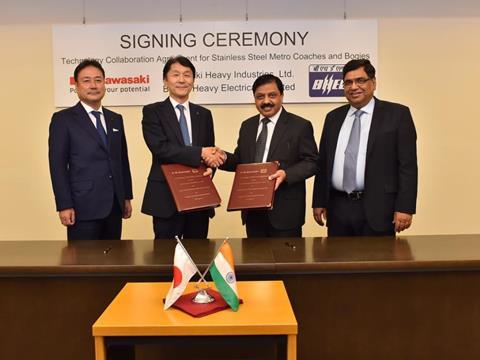 BHEL and Kawasaki Heavy Industries have signed an agreement for the production of metro rolling stock.