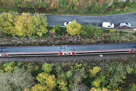 Tallerddig collsion Class 158s from above (Photo RAIB)