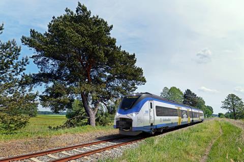 Impression of Siemens Mobility Mireo Plus H hydrogen train for NEB's Heidekrautbahn