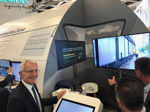 SNCF President Guillaume Pepy visits the Shift2Rail stand at InnoTrans 2018.