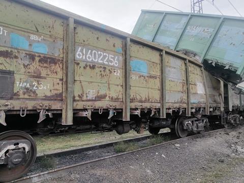 Wagons belonging to independent freight operator OWLN damaged by Russian shelling.