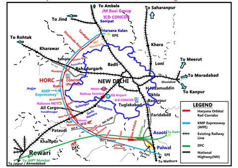 Haryana Orbital Rail Corridor (Map: Haryana Rail Infrastructure Development Corp)