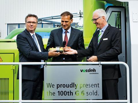 Captrain CEO Henrik Würdemann joined Vossloh’s Hans Schabert and Thomas Schwichtenberg at the handover of the 100th G6