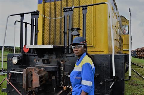 Setrag locomotive and crew member in Gabon (Photo: Setrag)